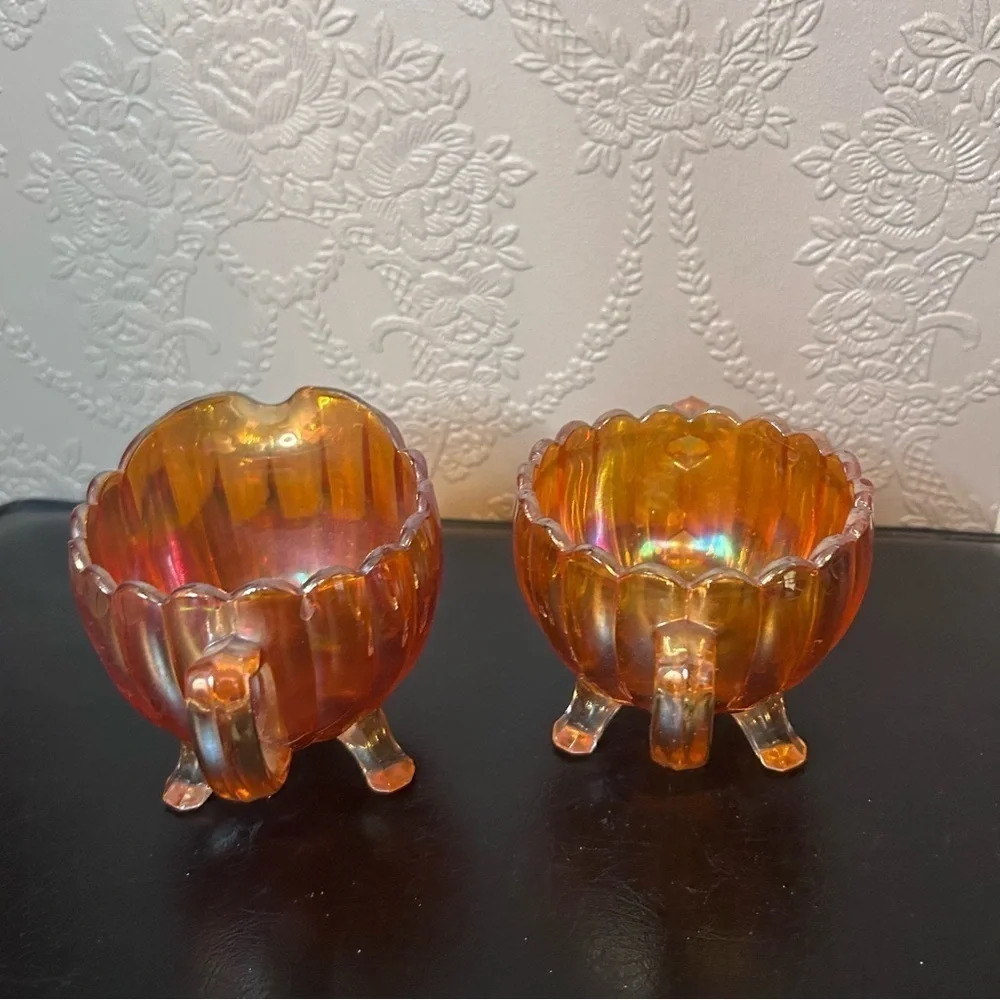 Vintage marigold iridescent Carnival Glass Imperial Pillar and flute design